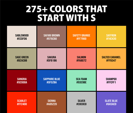 275+ Colors that Start with S (Names and Color Codes)