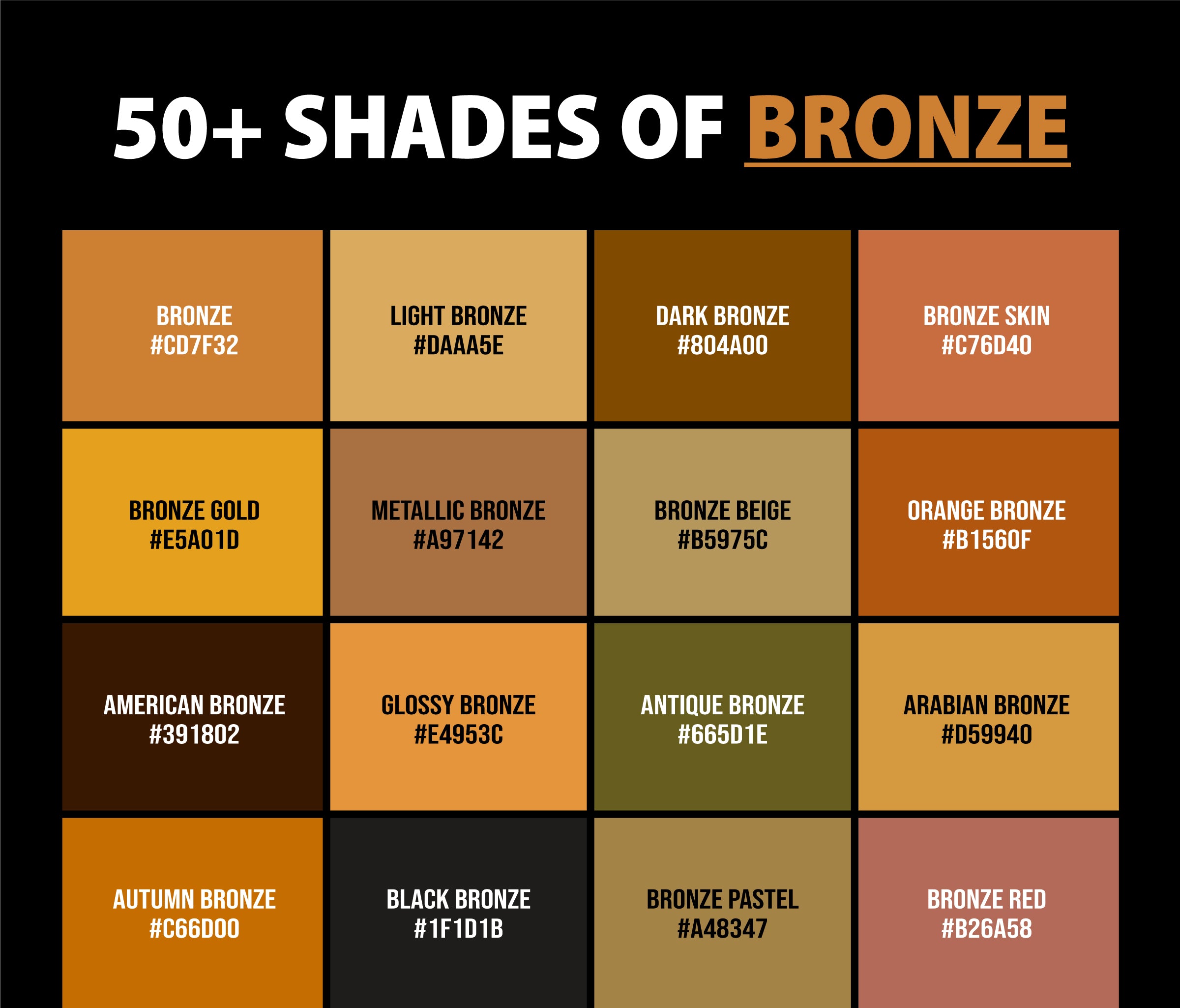 50+ Shades of Bronze Color (Names, HEX, RGB, & CMYK Codes) – CreativeBooster