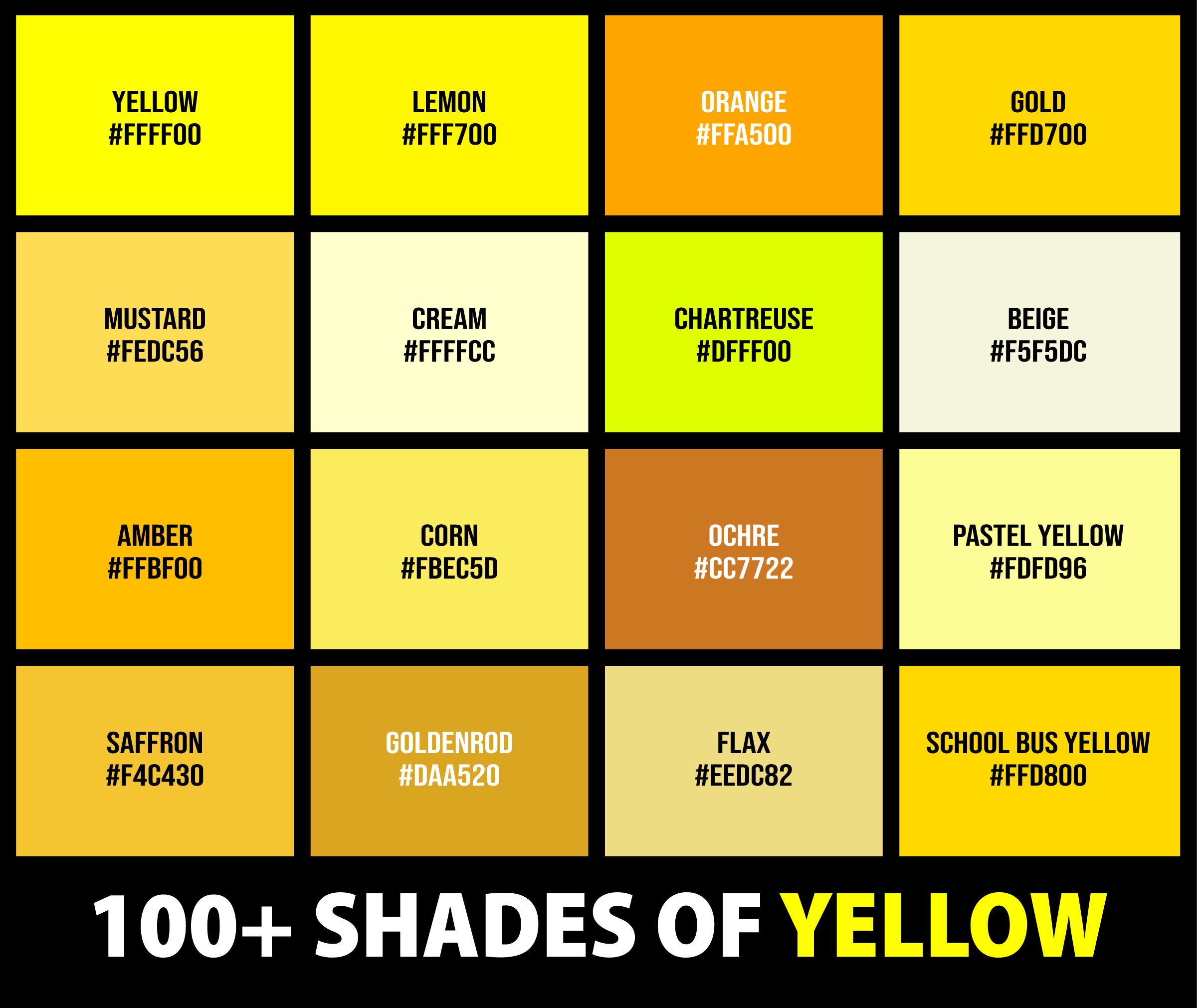 100+ Shades of Yellow Color (Names, HEX, RGB, & CMYK Codes) –  CreativeBooster