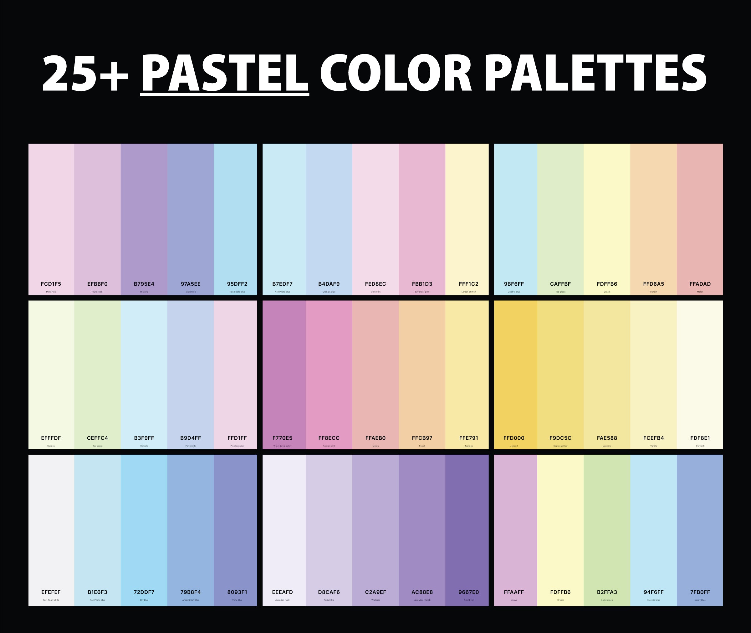 Colorful pastel color palette with hex codes Vector Image