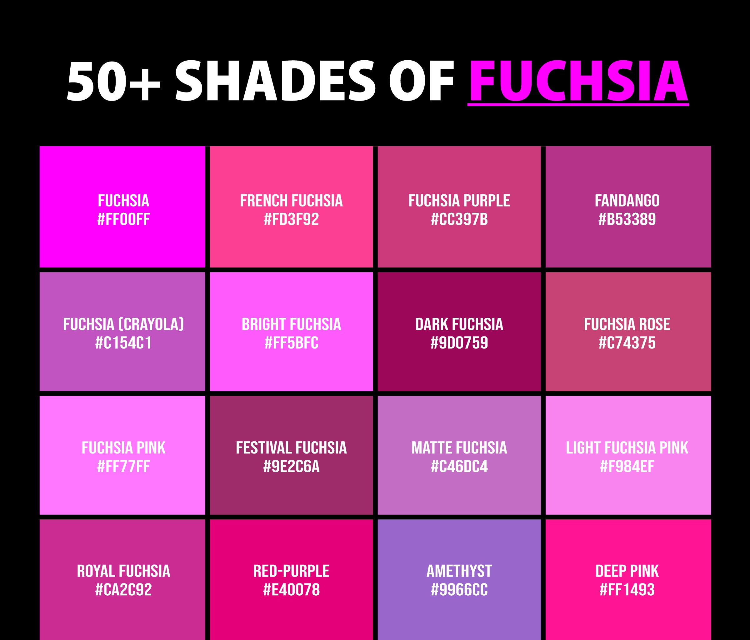 50+ Shades of Fuchsia Color (Names, HEX, RGB, & CMYK Codes