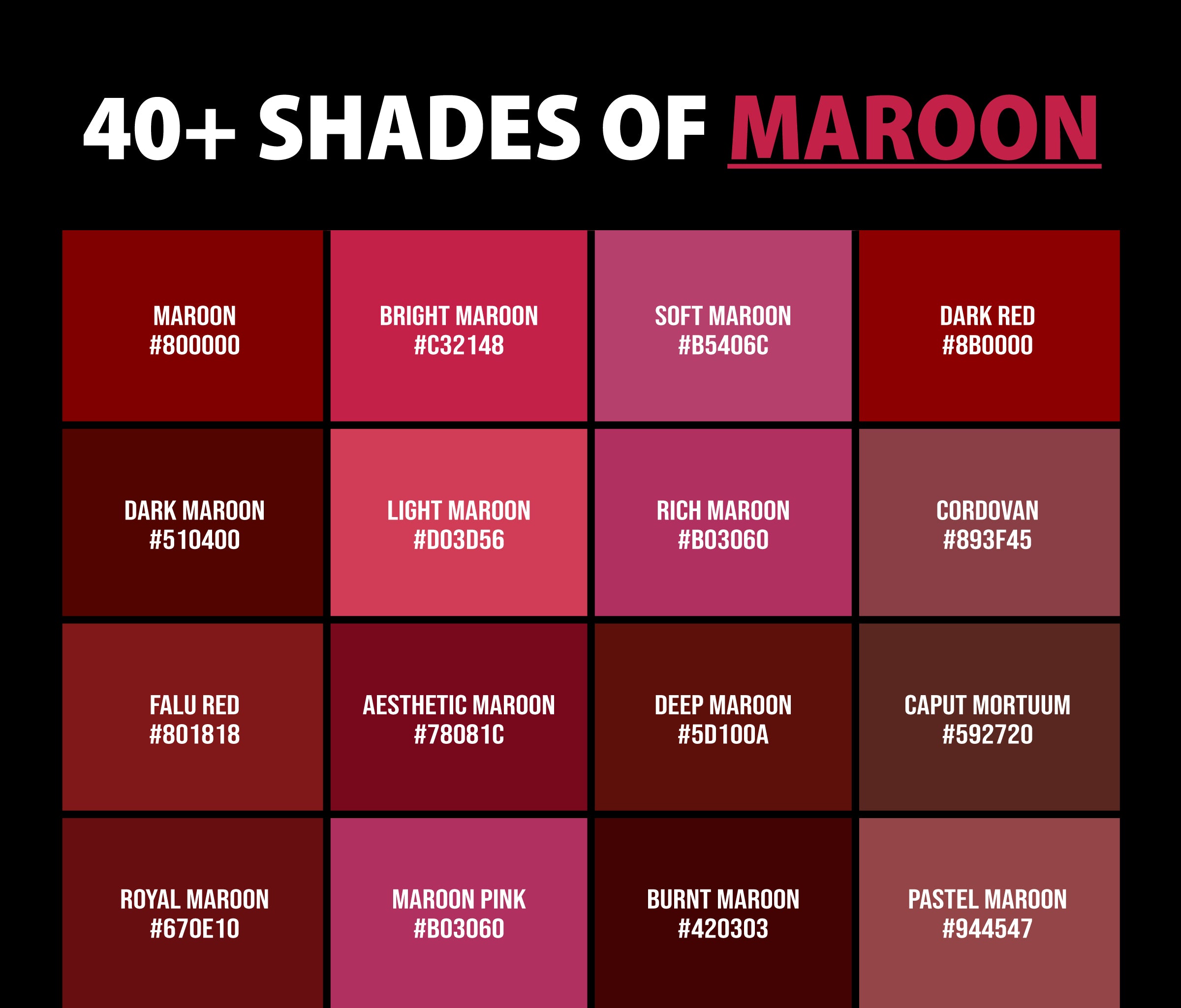 40+ Shades of Maroon Color (Names, HEX, RGB, & CMYK Codes) – CreativeBooster