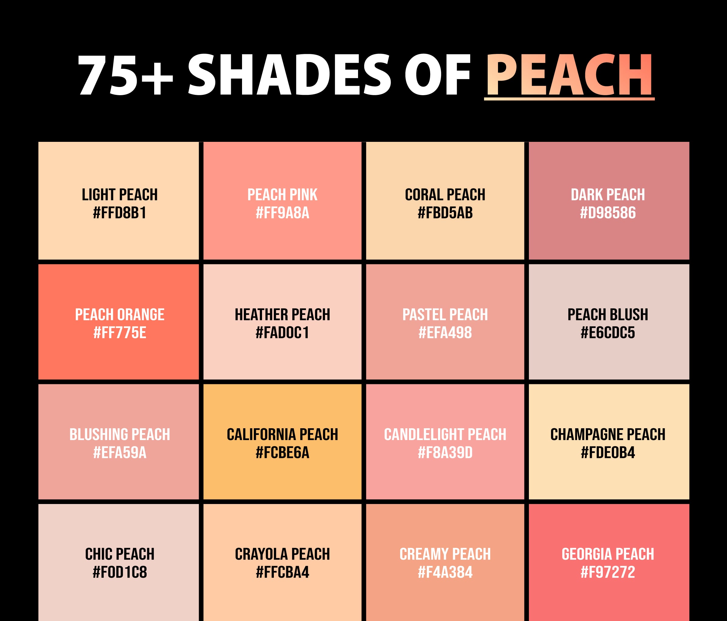 75+ Shades of Peach Color (Names, HEX, RGB, & CMYK Codes