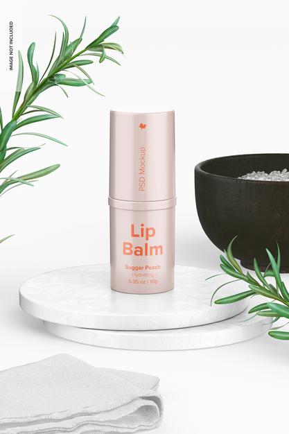 Free 0.35 Oz Lip Balm Mockup On A Surface Psd