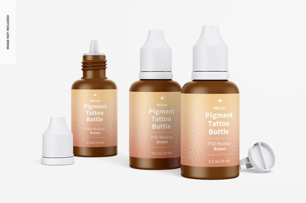 Free 0.5 Oz Micro Pigment Tattoo Bottles Mockup Psd
