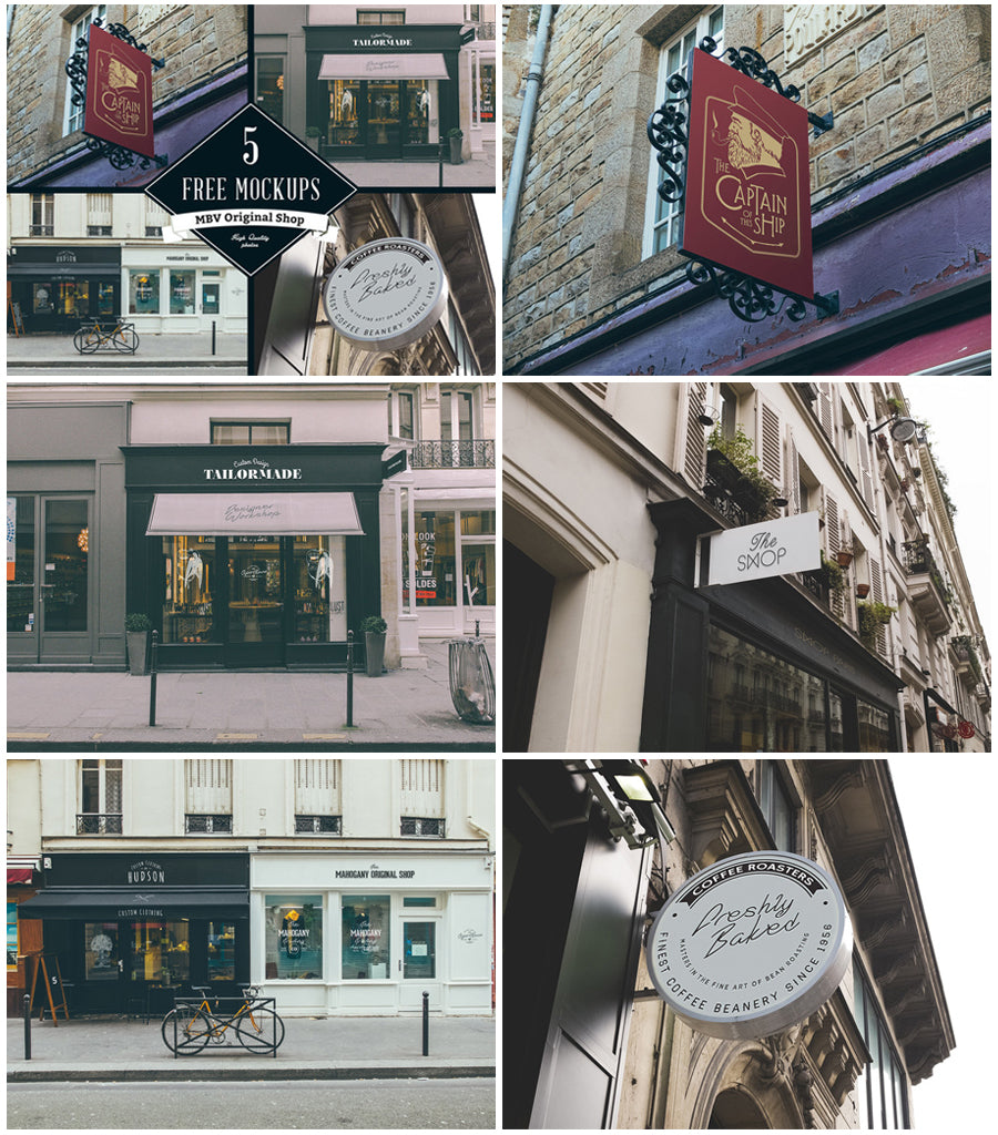 Free 5 x Shop Signs and Facades Mockup