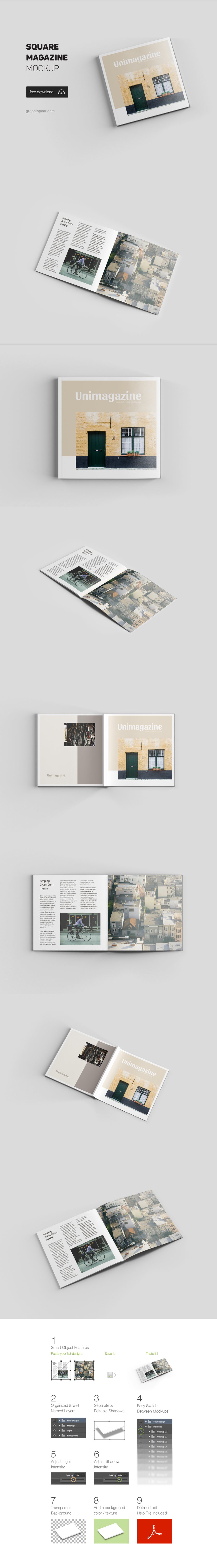 Free 5+ Views of Square Magazine Mockup
