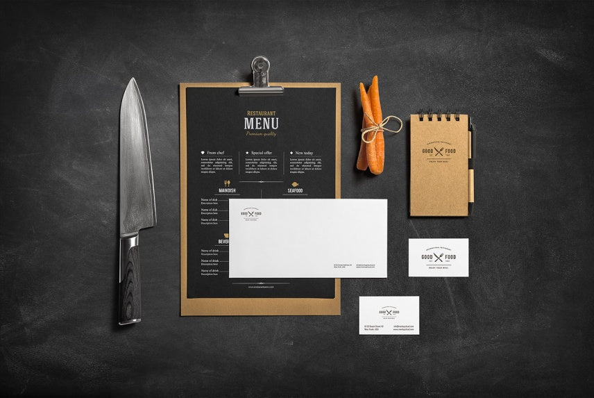 Free Restaurant Menu and Bar Stationery Branding Mockup