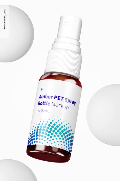 Free 1 Oz Amber Pet Spray Bottle Psd Mockup, Floating Psd