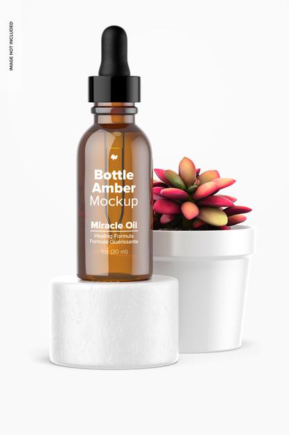 Free 1 Oz Bottle (Amber) Mockup Psd
