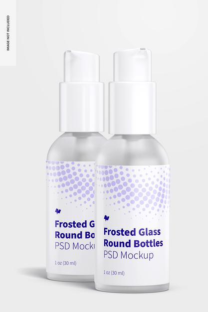 Free 1 Oz Frosted Glass Boston Round Bottles Mockup, Front View Psd