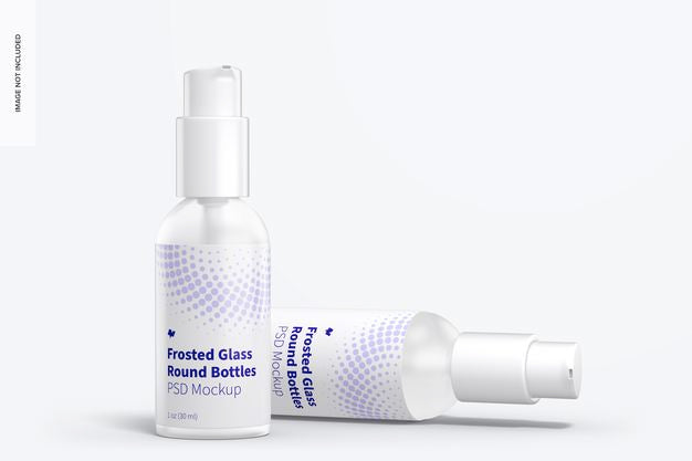 Free 1 Oz Frosted Glass Boston Round Bottles Mockup Psd
