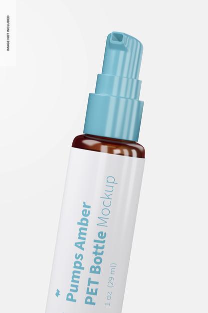 Free 1 Oz Pumps Amber Pet Bottle Mockup, Close Up Psd