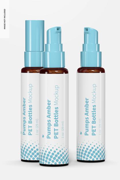 Free 1 Oz Pumps Amber Pet Bottles Mockup, Front View Psd