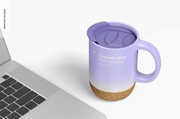 Free 15 Oz Ceramic Mug With Lid Mockup Psd