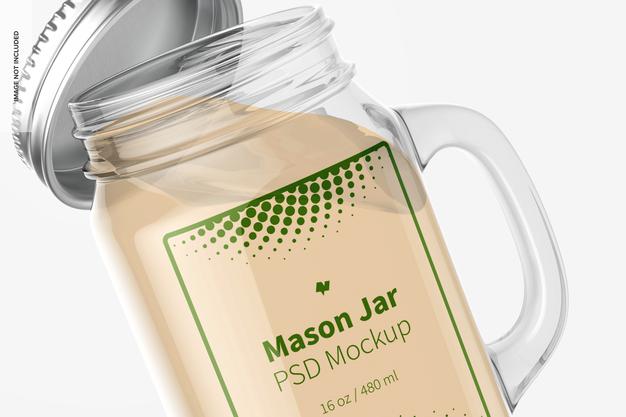 Free 16 Oz Mason Jar Mockup, Close Up Psd