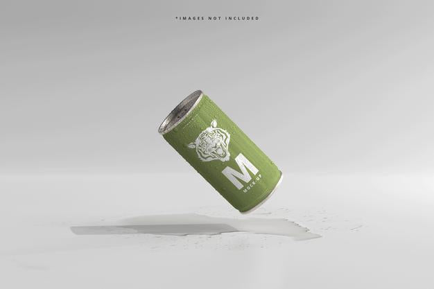 Free 180Ml Mini Soda Or Beer Can With Water Drops Mockups Psd