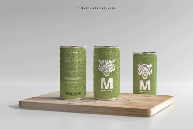 Free 180Ml Mini Soda Or Beer Can With Water Drops Mockups Psd