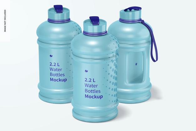 Free 2.2 L Water Bottles Mockup, Front View Psd