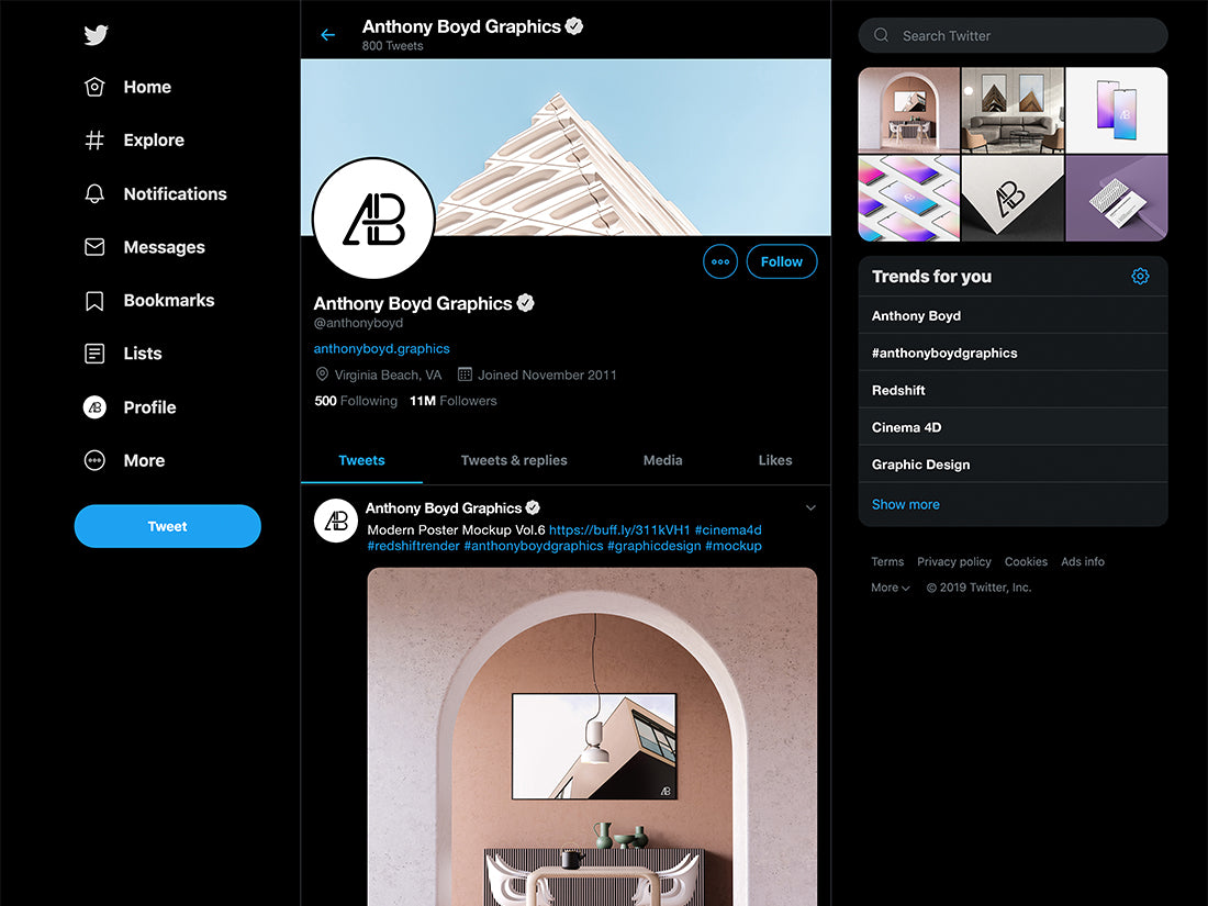 Free 2019 Dark Twitter Mockup