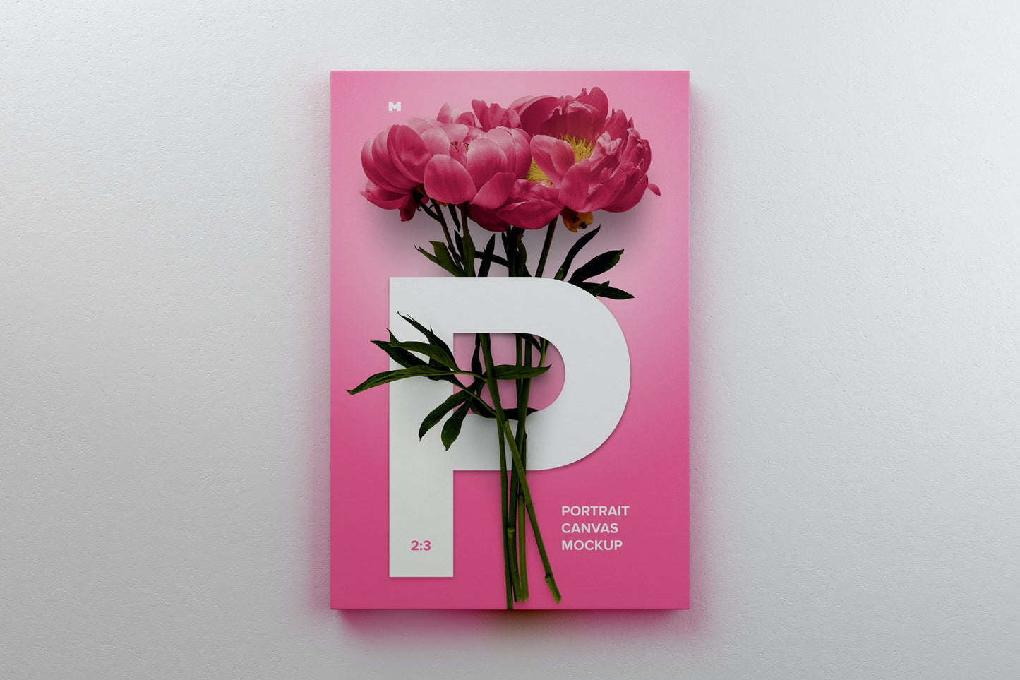 Free 2:3 Portrait Canvas Mockup Hanging On Wall, Front View