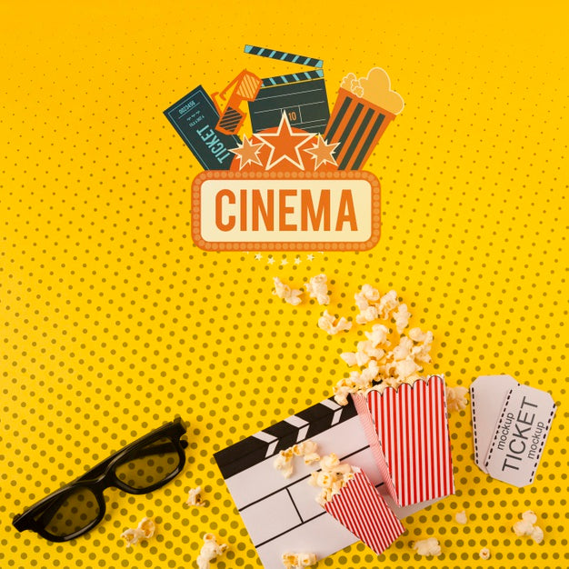 Free 3D Glasses And Cinema Popcorn Top View Psd