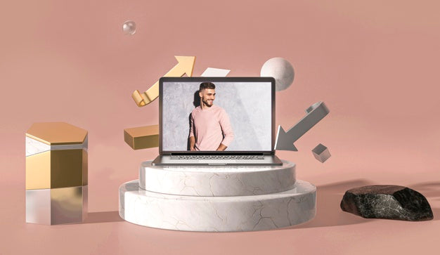 Free 3D Mock-Up Digital Tablet With Fashion Man On Stairs Psd