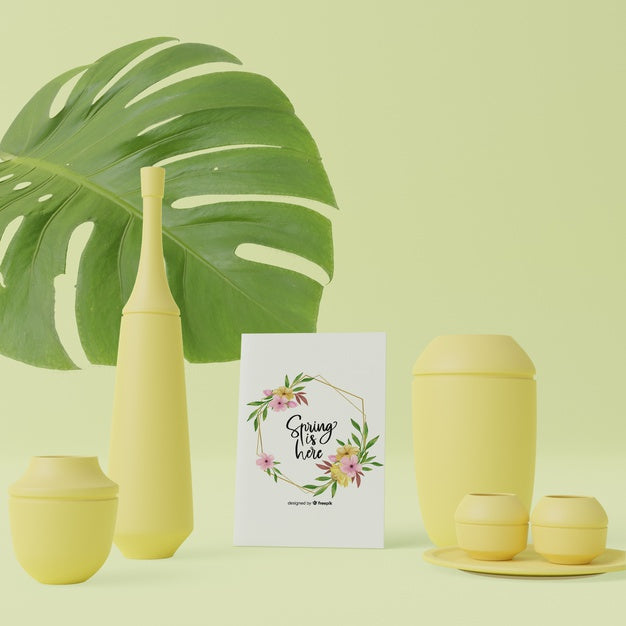 Free 3D Thematic Spring Card And Decorations Mock-Up Psd