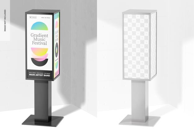 Free 4 Sided Poster Sign Mockup, Left View Psd