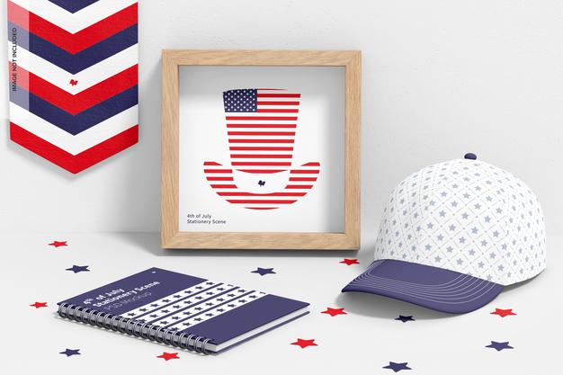Free 4Th Of July Celebration Stationery Scene Mockup, Right View Psd