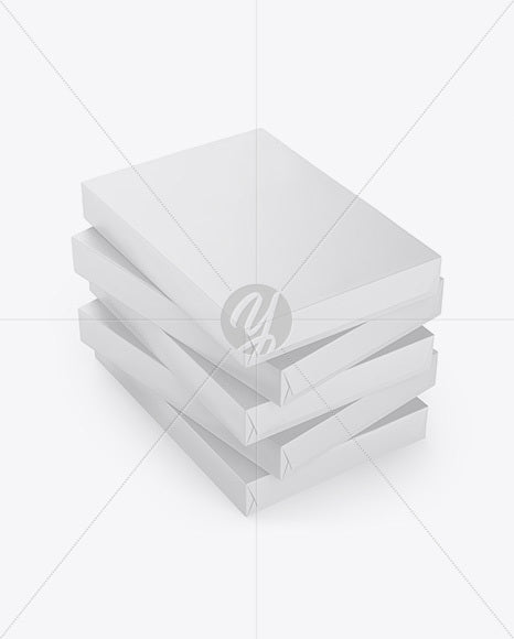 Free 5 Matte A4 Size Paper Sheet Packs Mockup - Half Side View