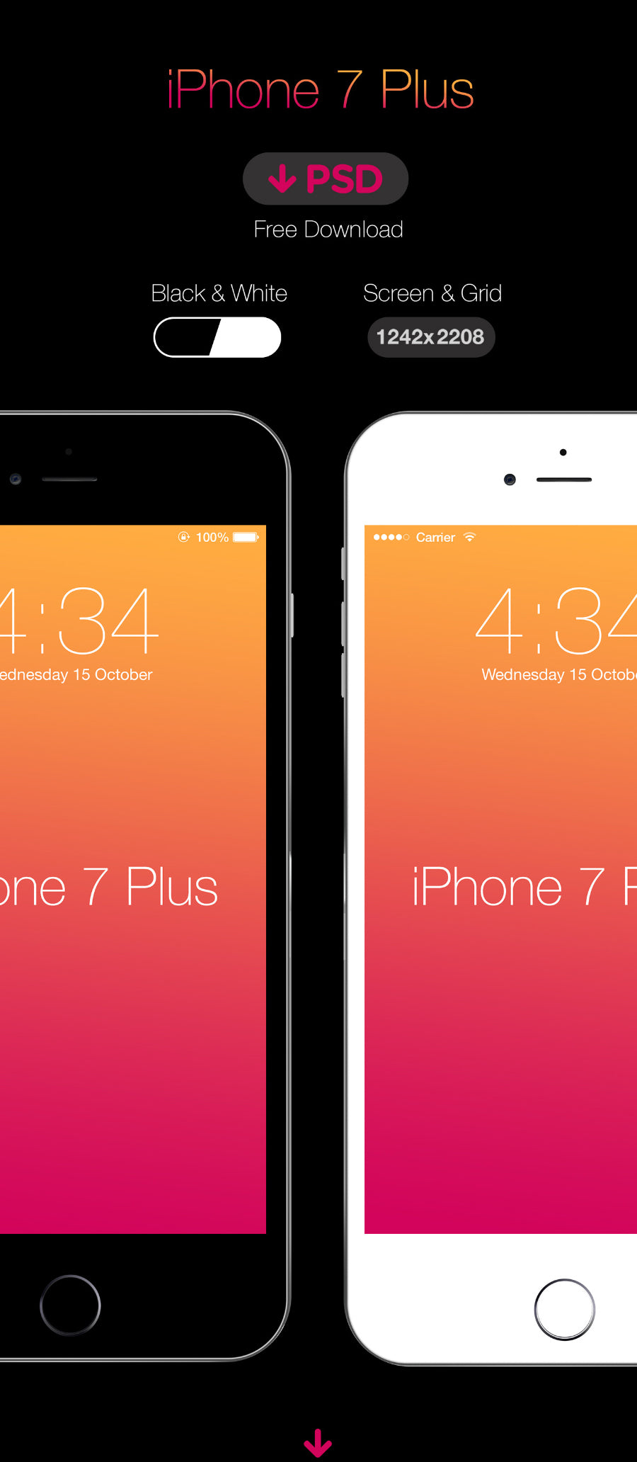 Free White and Black Versions of iPhone 7 Plus PSD Mockup