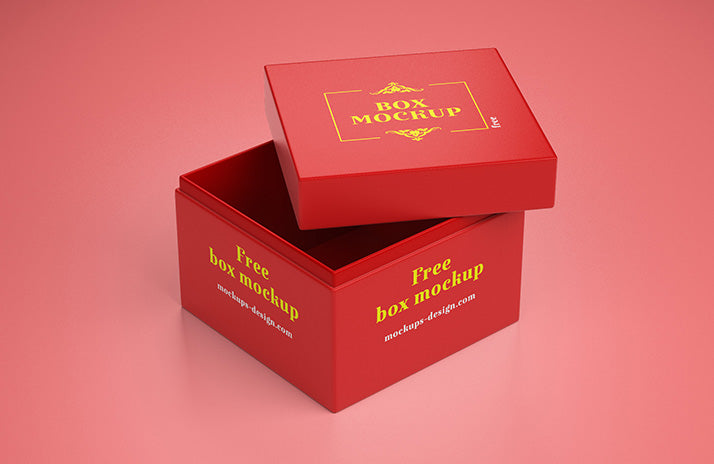 Free Red Square Gift Box Mockup