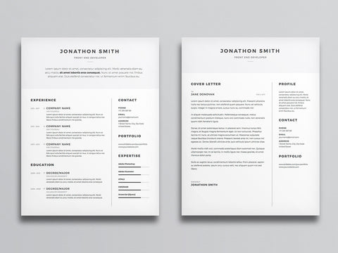 Free Clean and Minimal Resume CV Template with Cover Letter in Photoshop (PSD) and Illustrator (AI) Formats