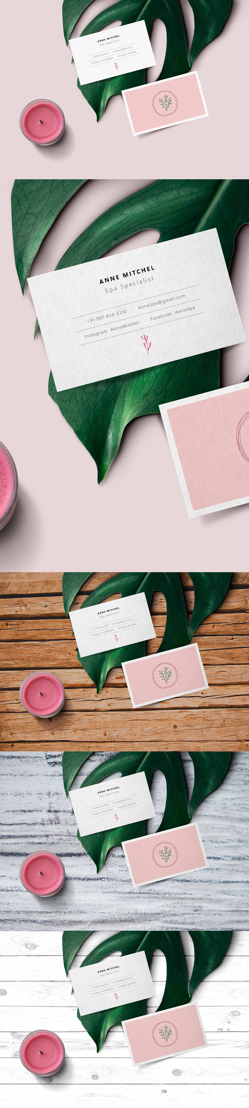 Free Feminine Business Card Mockup Scene