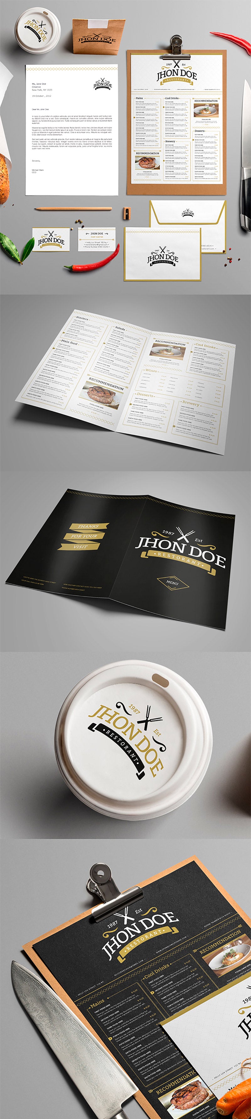 Free Elegant Restaurant Branding Identity Pack Includes Menu Mockup