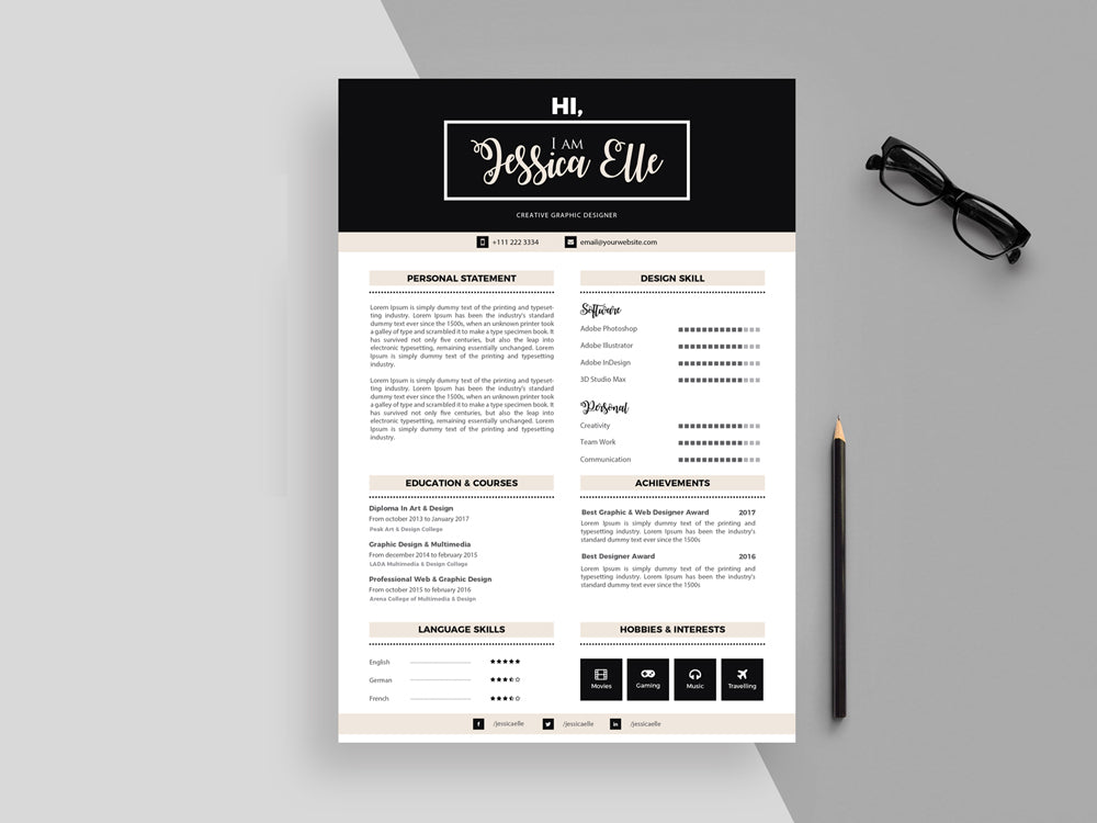 Free Modern Feminine Resume CV Template with Cover Letter in Illustrator (AI) Format