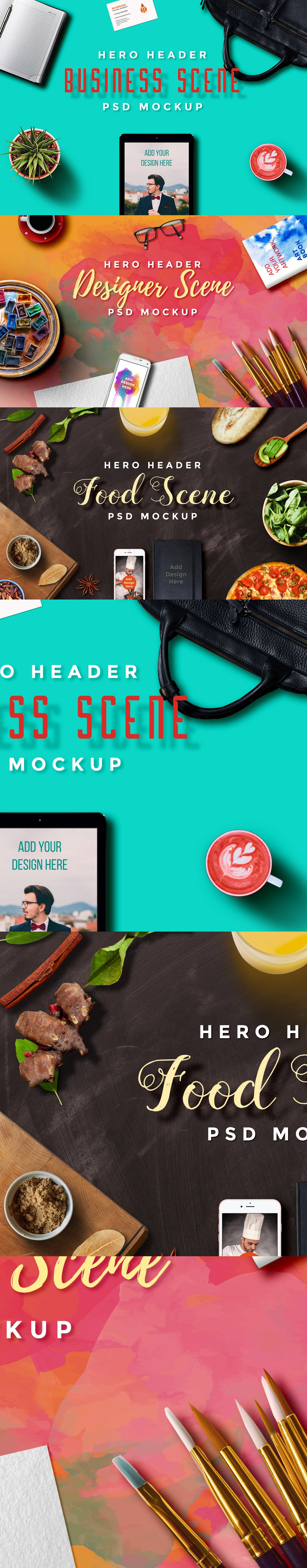 Free Hero Header Scene Mockup PSD Templates