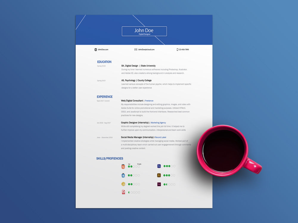 Free Clean Neat Resume CV Template in Illustrator (AI) Format