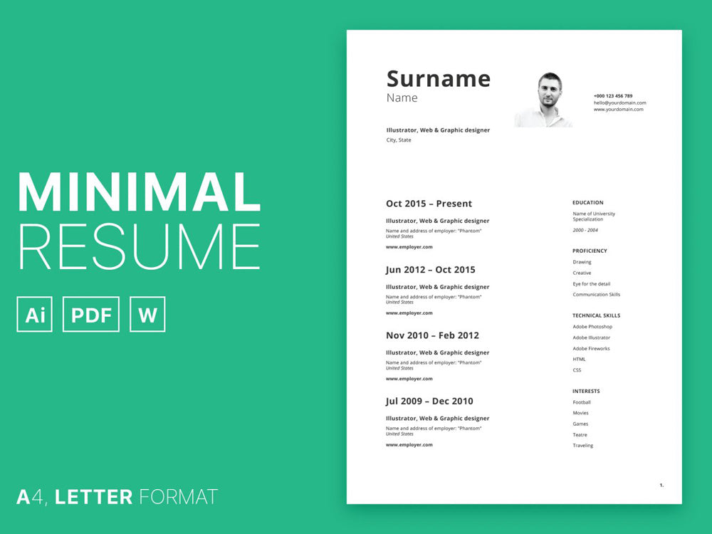 Free Minimal Curriculum Vitae Resume Template in (PSD), Illu