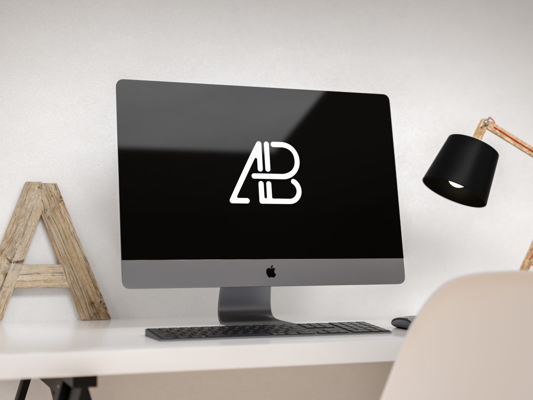 Free Modern iMac Pro Mockup in a Home Office