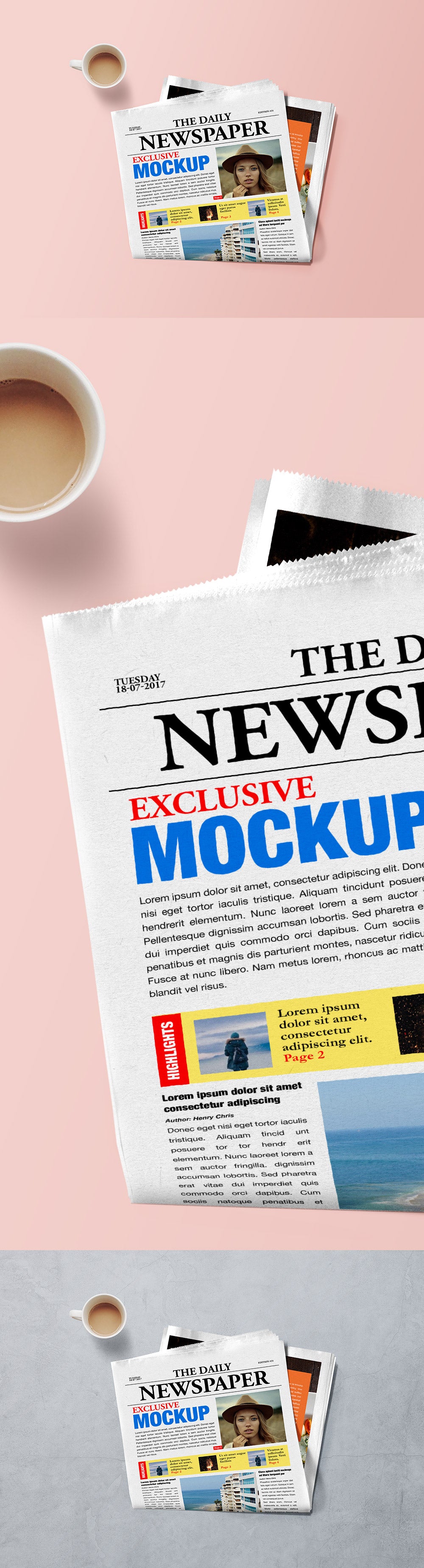 Free Hyper-Realistic Newspaper Mockup PSD