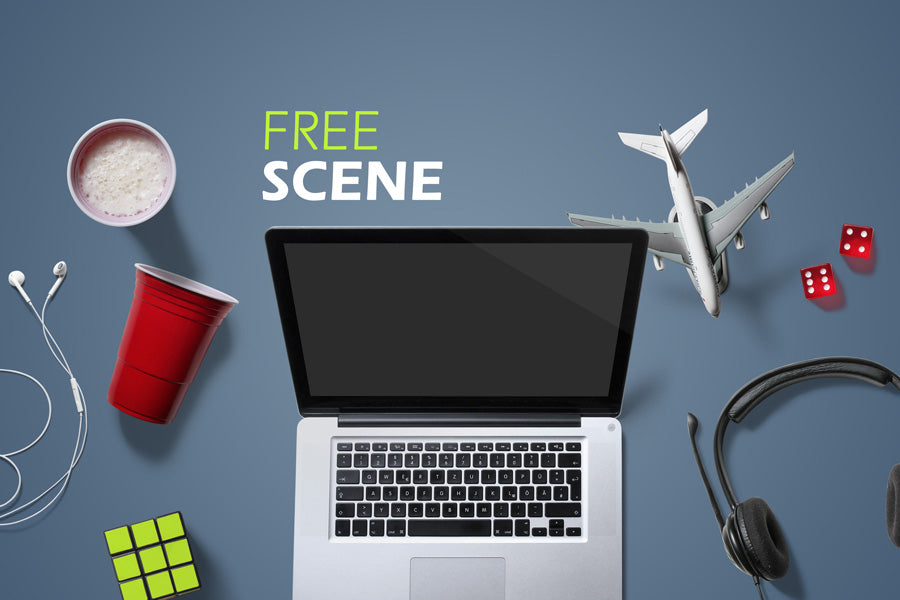Free Games and Entertainment Mockup Scene with Airplane