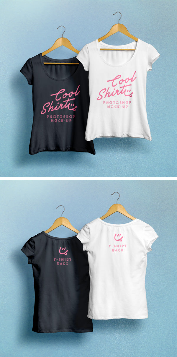 Free Woman T-Shirt MockUp PSD Hanging