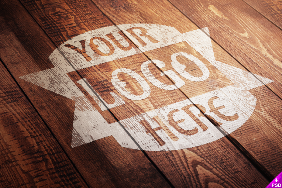 Free Wood Paint Logo Mockup on Wooden Floor