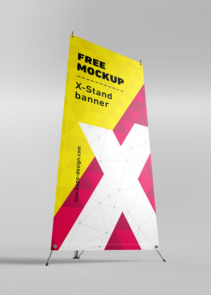 Free X-Stand Advertisement Banners Mockup 4 Views or Angles