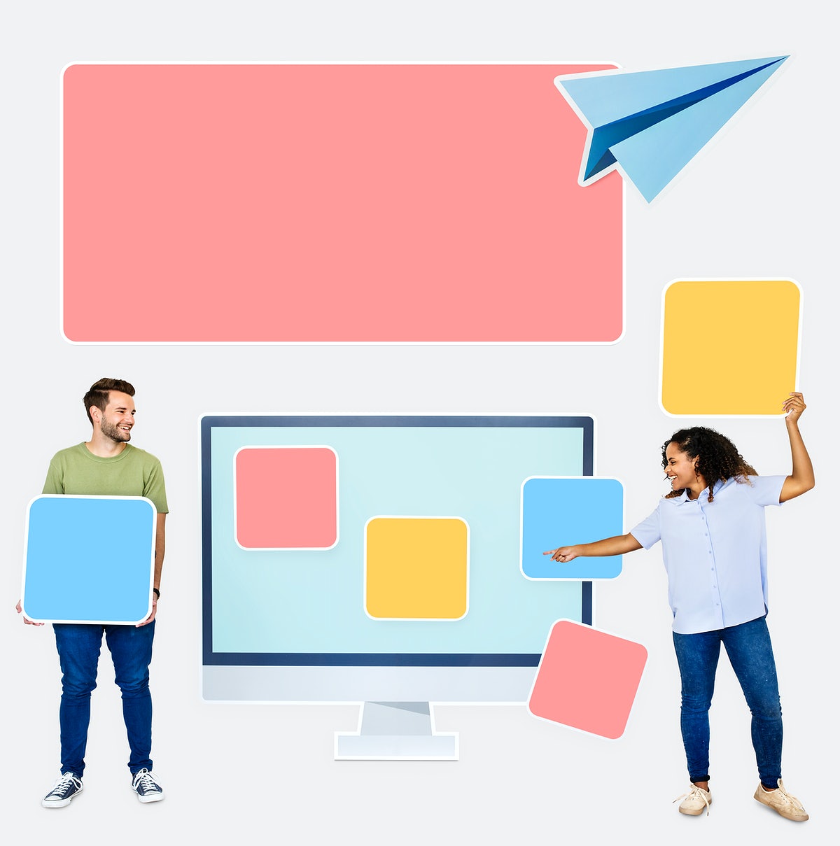 Free A Man And A Woman Holding Blank Cardboard Squares