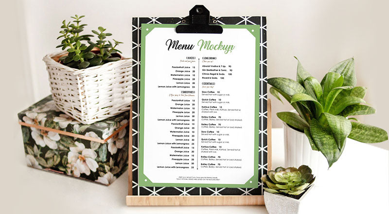 Free A4 Hotel / Restaurant Menu Design Mockup Psd