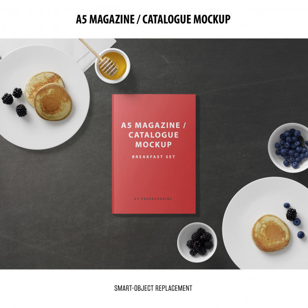 Free A5 Magazine Cover Catalogue Mockup Psd
