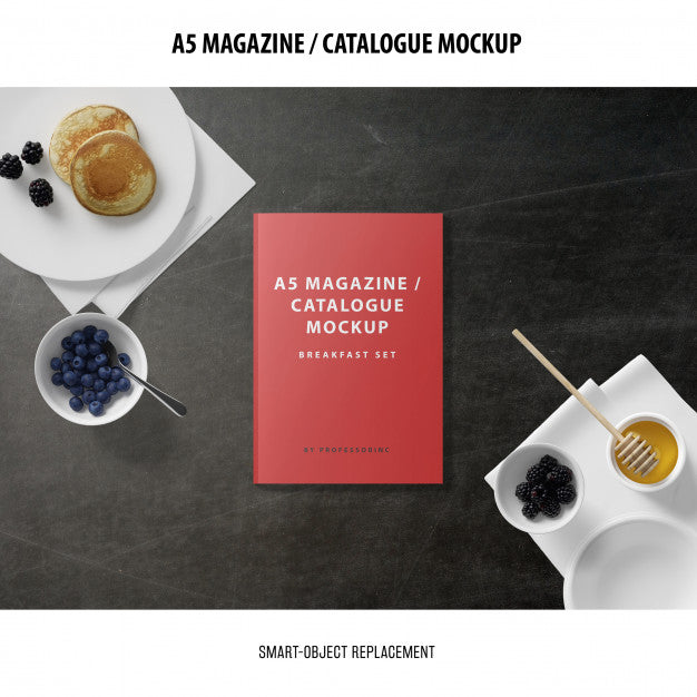 Free A5 Magazine Cover Catalogue Mockup Psd